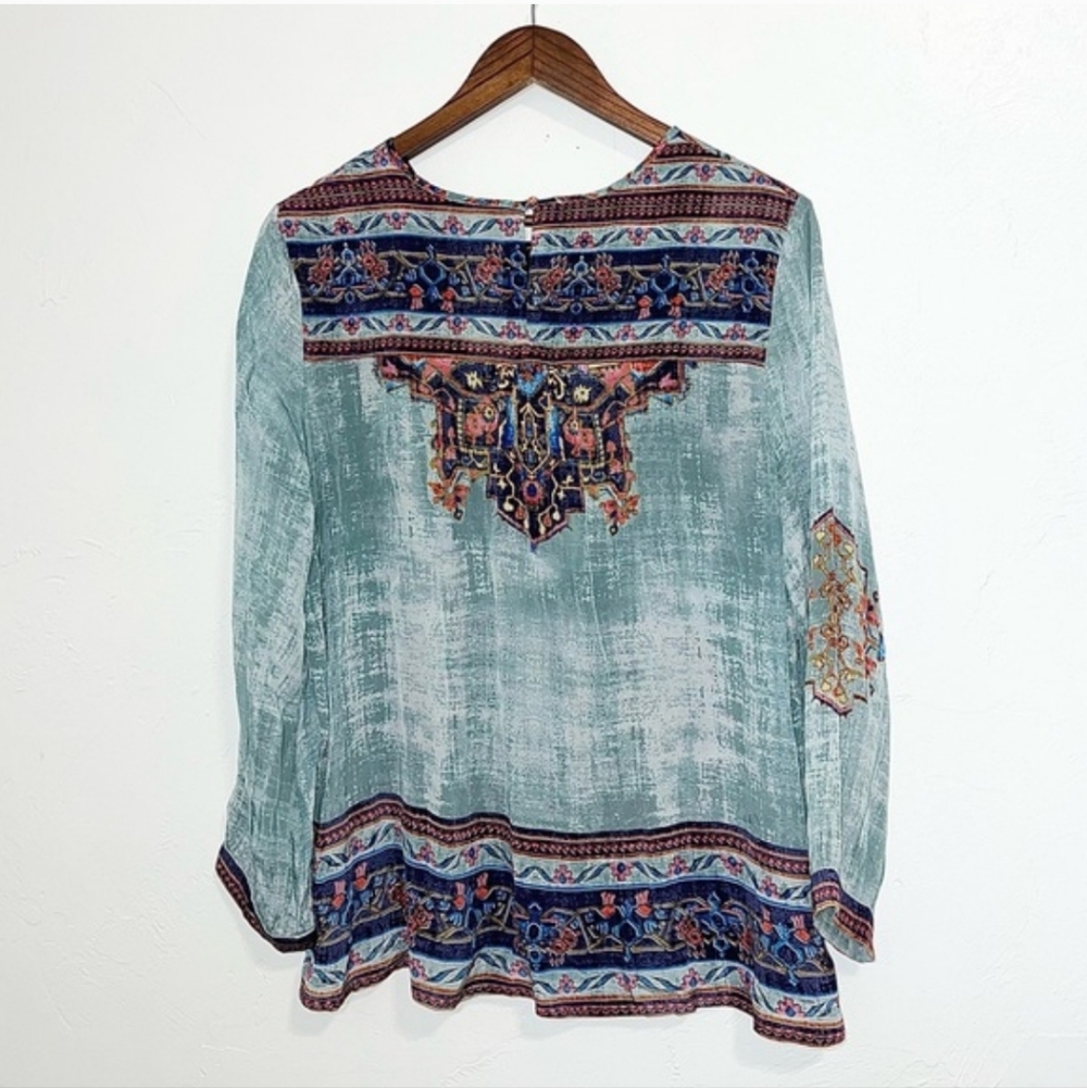 Anthropologie Vineet Bahl Prudence Top Blouse Embroidered Blue Multi Large - Picture 7 of 8